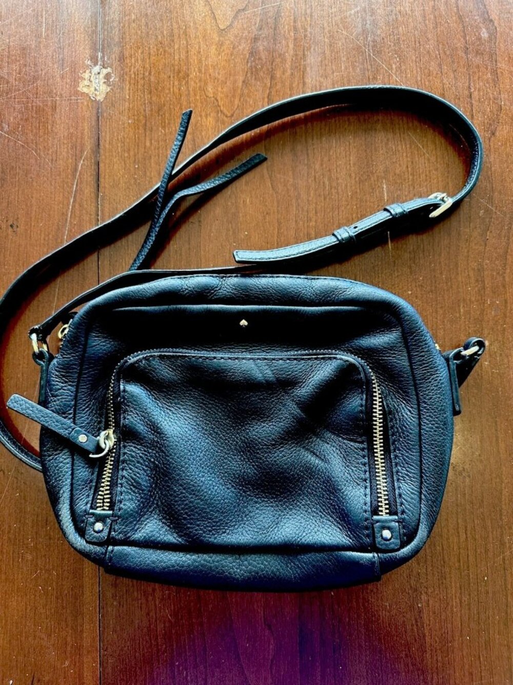 Kate Spade Black Leather Crossbody Bag Spade Logo Striped Interior